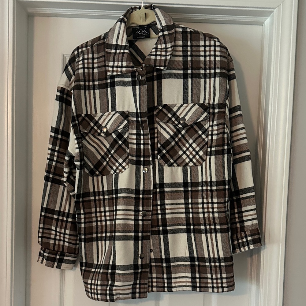 Plaid Utility Jacket in Brown and Cream